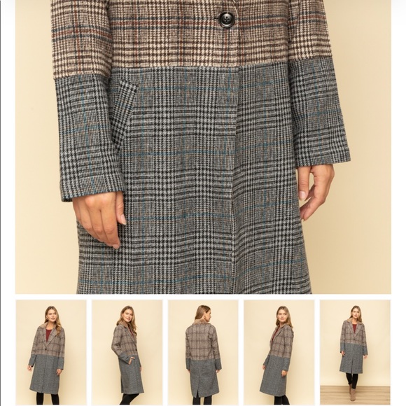 🆕 Mystree-Buckle Trench Coat Plaid Dark Academia Colorblock Faux Fur Collar - Picture 6 of 16